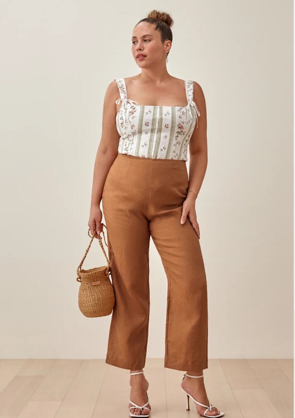 Reformation Justin Linen High Rise Pant 10 Barley Tan Preppy Quiet Luxury Resort